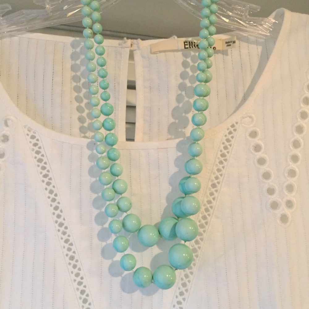 Vintage pale blue long beaded necklace